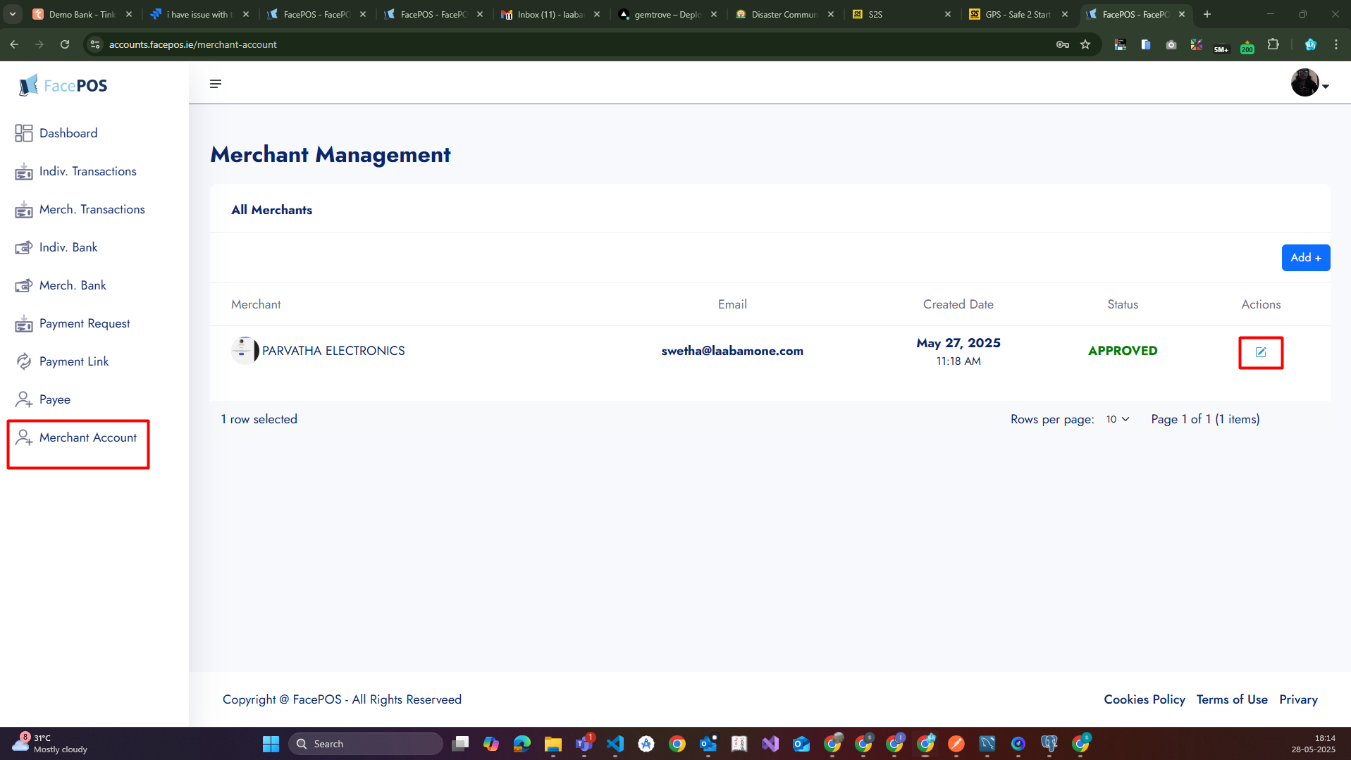 FacePOS Login Page